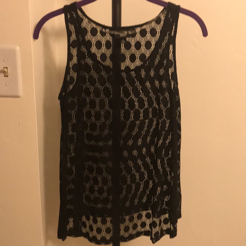 Black sheer polka dot tank.